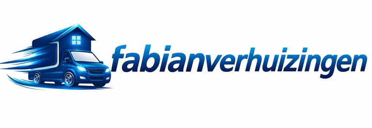 Fabian Verhuizingen logo featuring a blue moving truck with house symbol and company name
